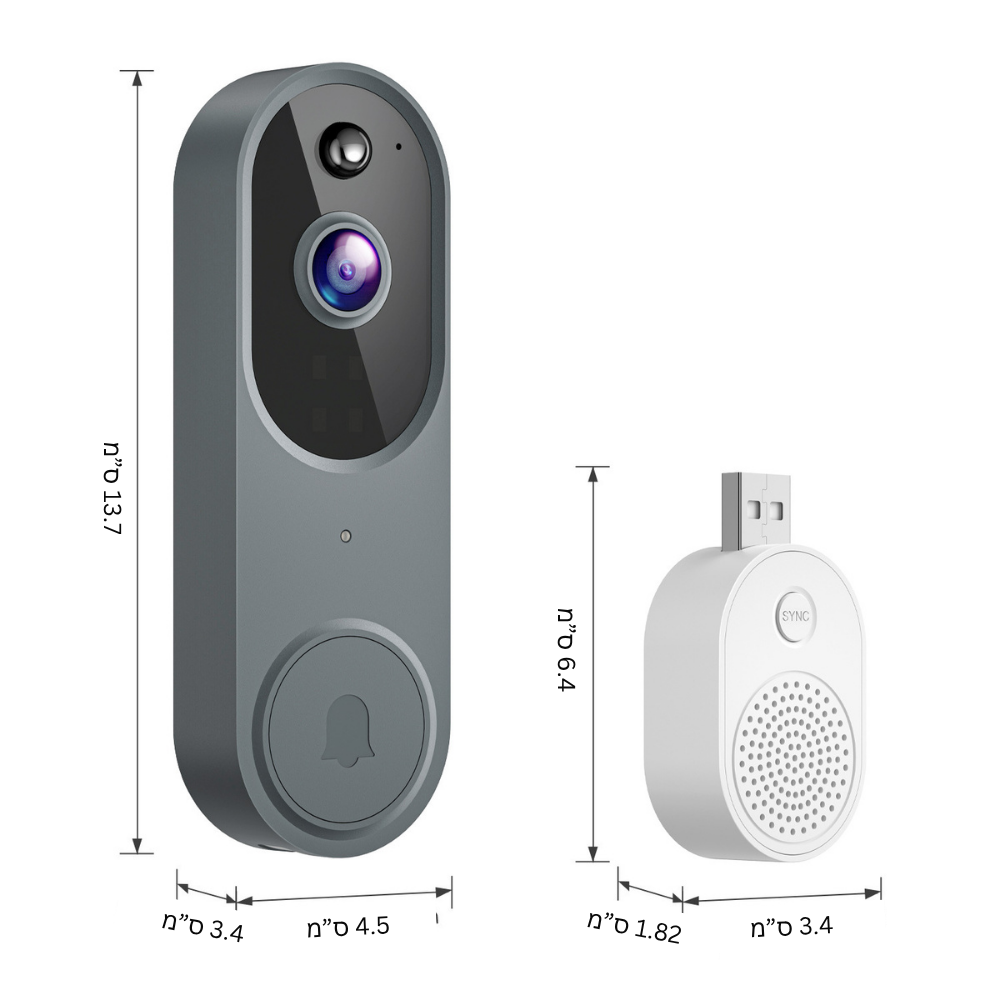 SafeDoorbell - פעמון דלת WiFi עם מצלמת HD דו־כיוונית וראיית לילה