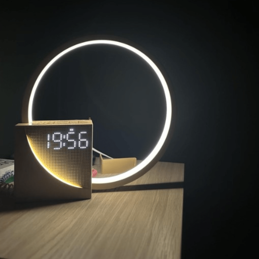 מנורת שולחן חכמה עם שעון מעורר ותאורת זריחה