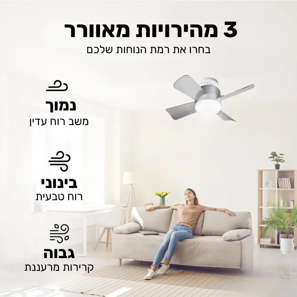 מאוורר תקרה עם תאורת LED ושלט