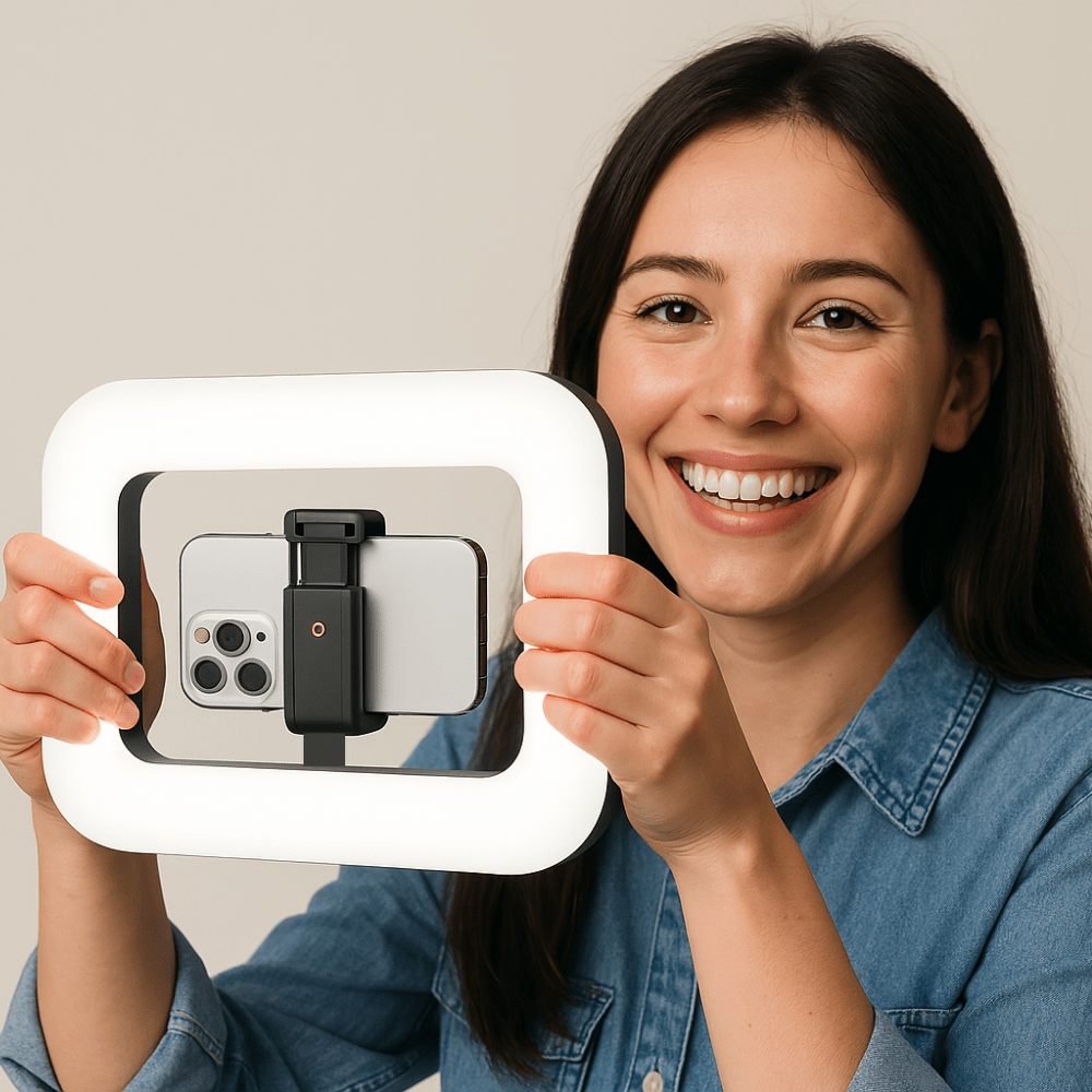 תאורת רינג לייט לצילום - עם מחזיק טלפון וסוללה מובנית