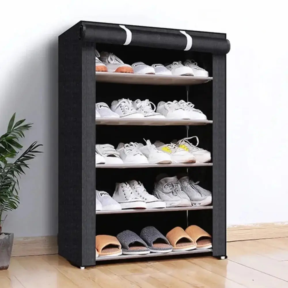 ארגונית נעליים - פתרון אחסון גמיש ונוח - שחור / קטן - 5 מדפים