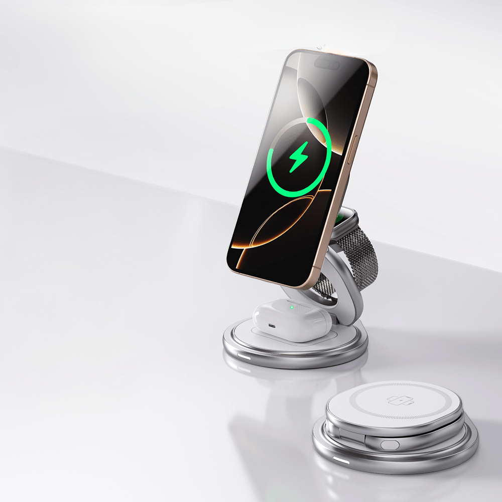 מטען אלחוטי מתקפל 3 ב-1 עם סיבוב 360°