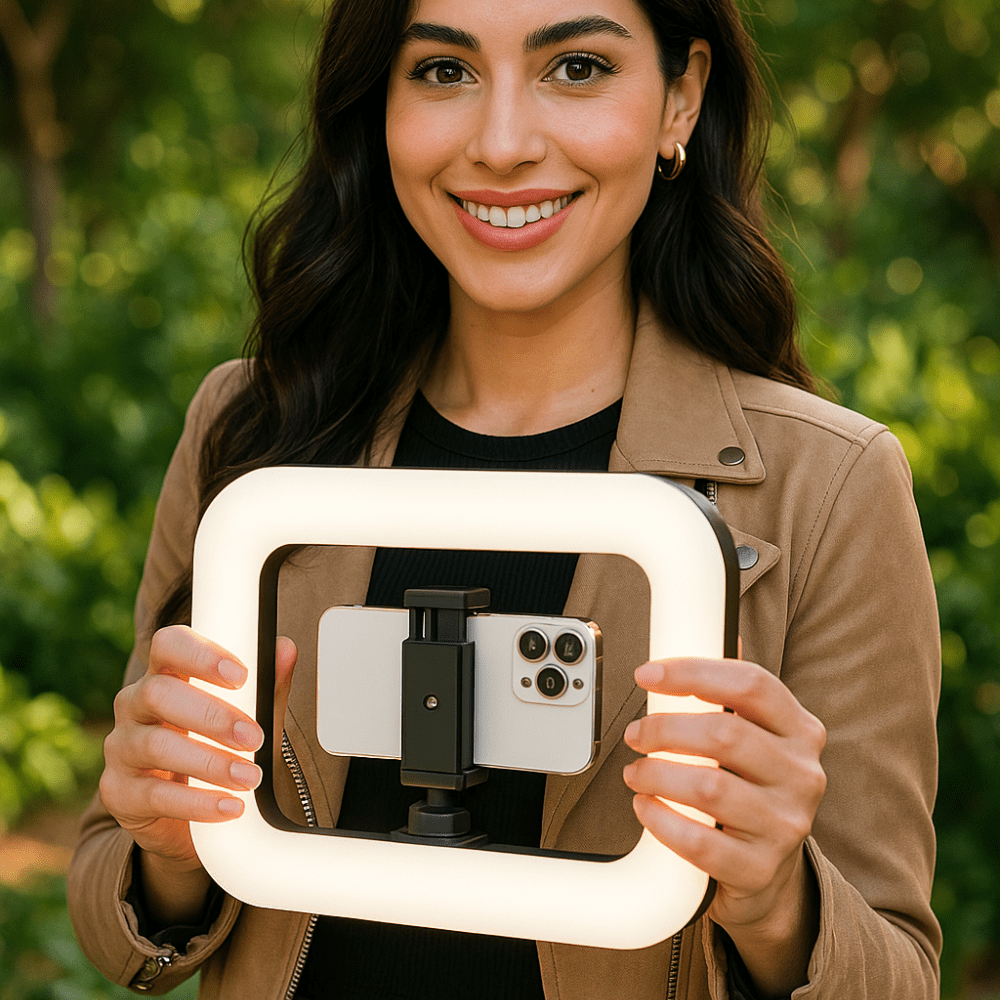 תאורת רינג לייט לצילום - עם מחזיק טלפון וסוללה מובנית