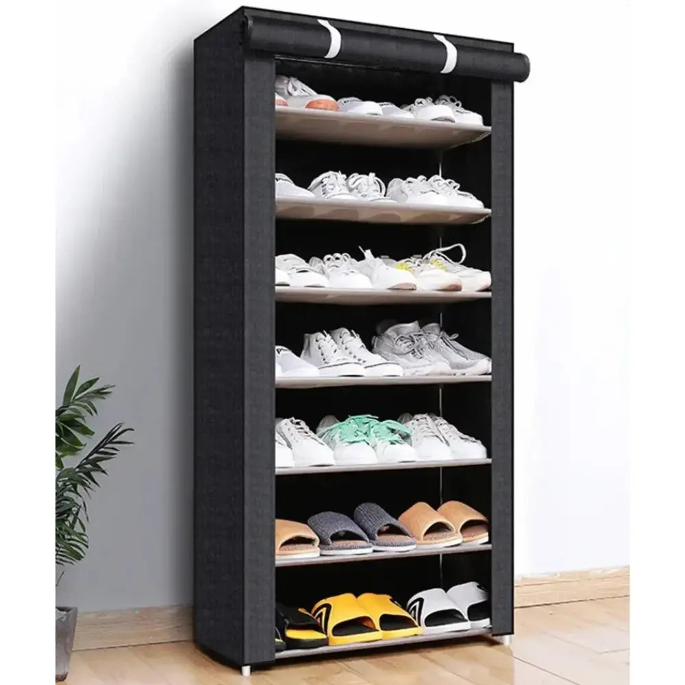 ארגונית נעליים - פתרון אחסון גמיש ונוח - שחור / גדול - 7 מדפים