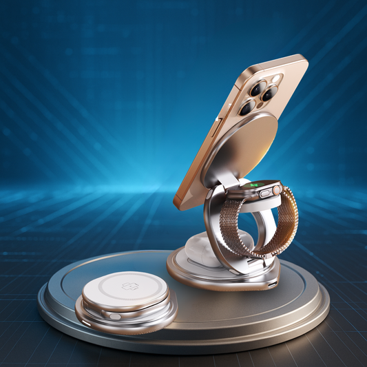 מטען אלחוטי מתקפל 3 ב-1 עם סיבוב 360°