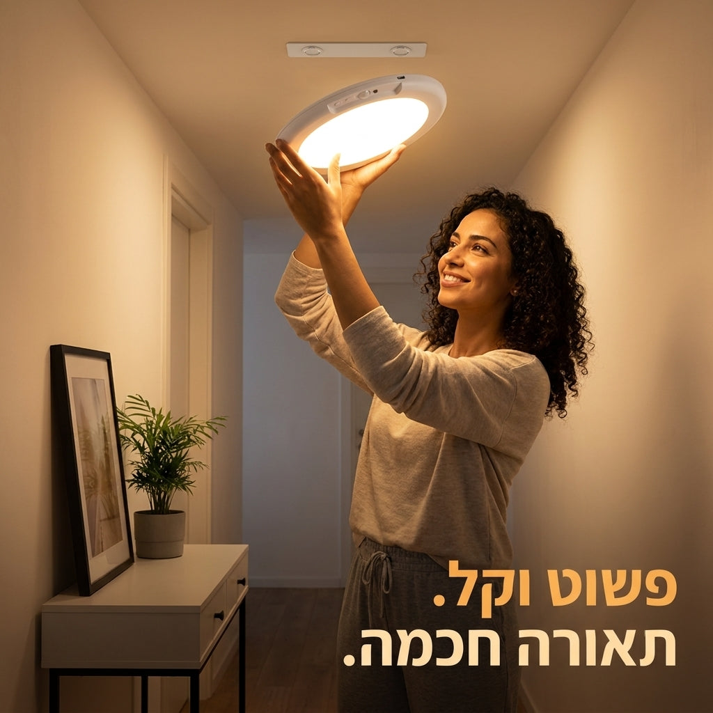 LumiSense - מנורת תקרה חכמה עם חיישן תנועה ושלט רחוק