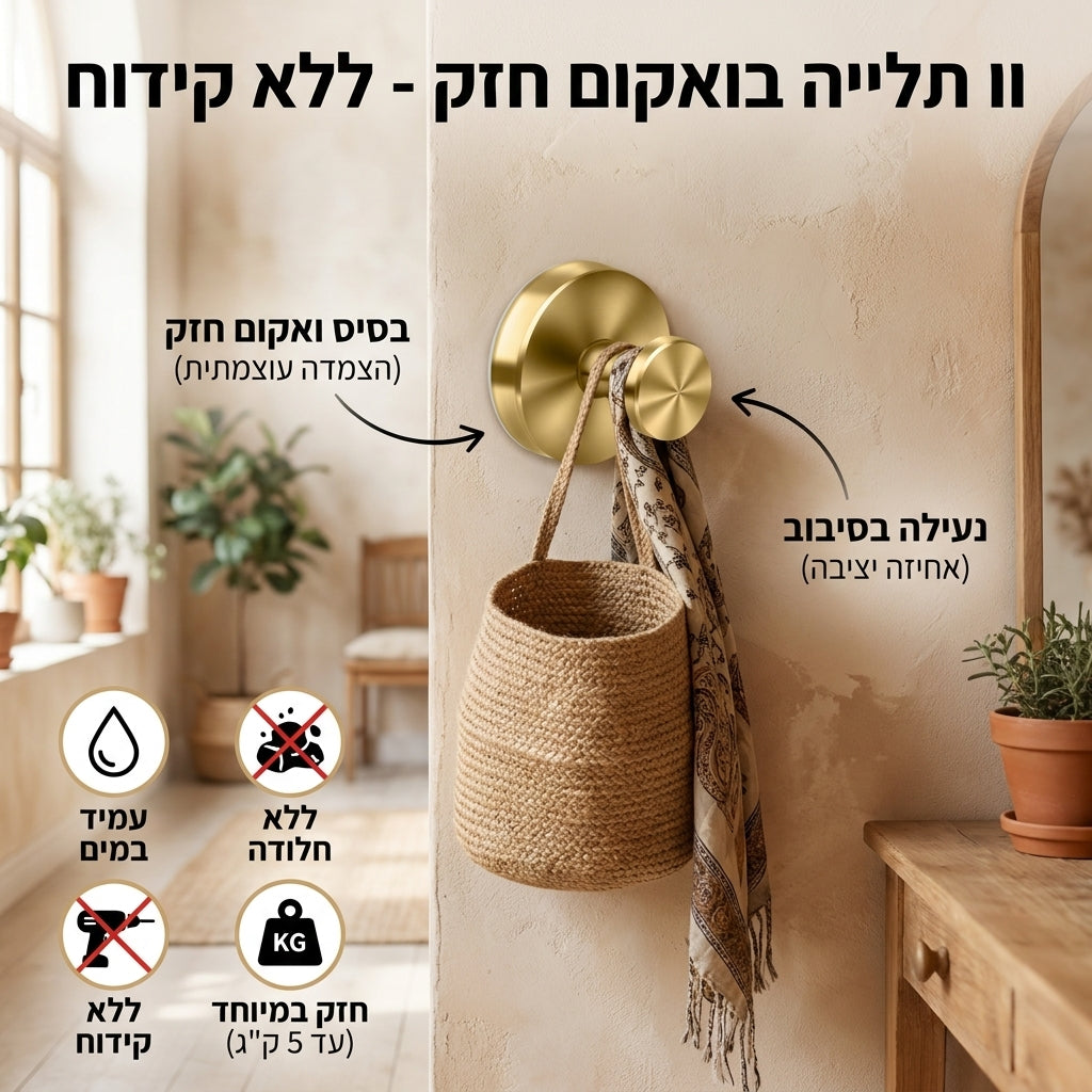 StickyHook - וו תלייה בואקום חזק ללא קידוח