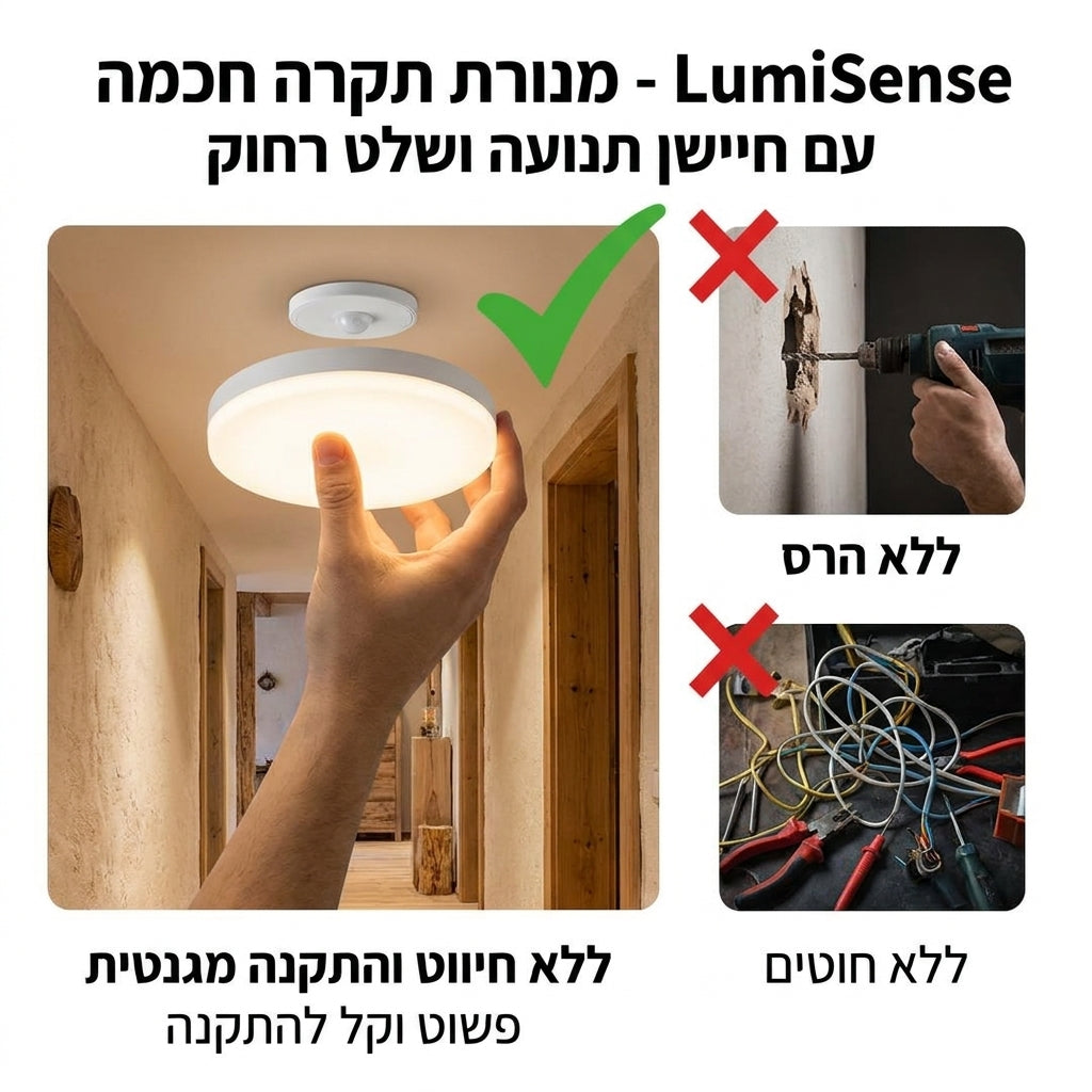 LumiSense - מנורת תקרה חכמה עם חיישן תנועה ושלט רחוק