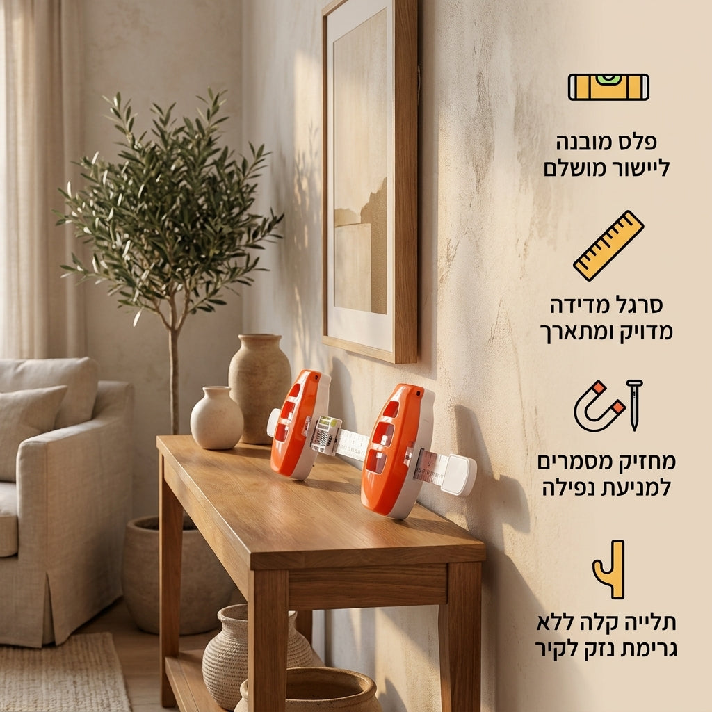 פיקצ'רפרו - כלי תליית תמונות חכם עם פלס ומדידה מדויקת