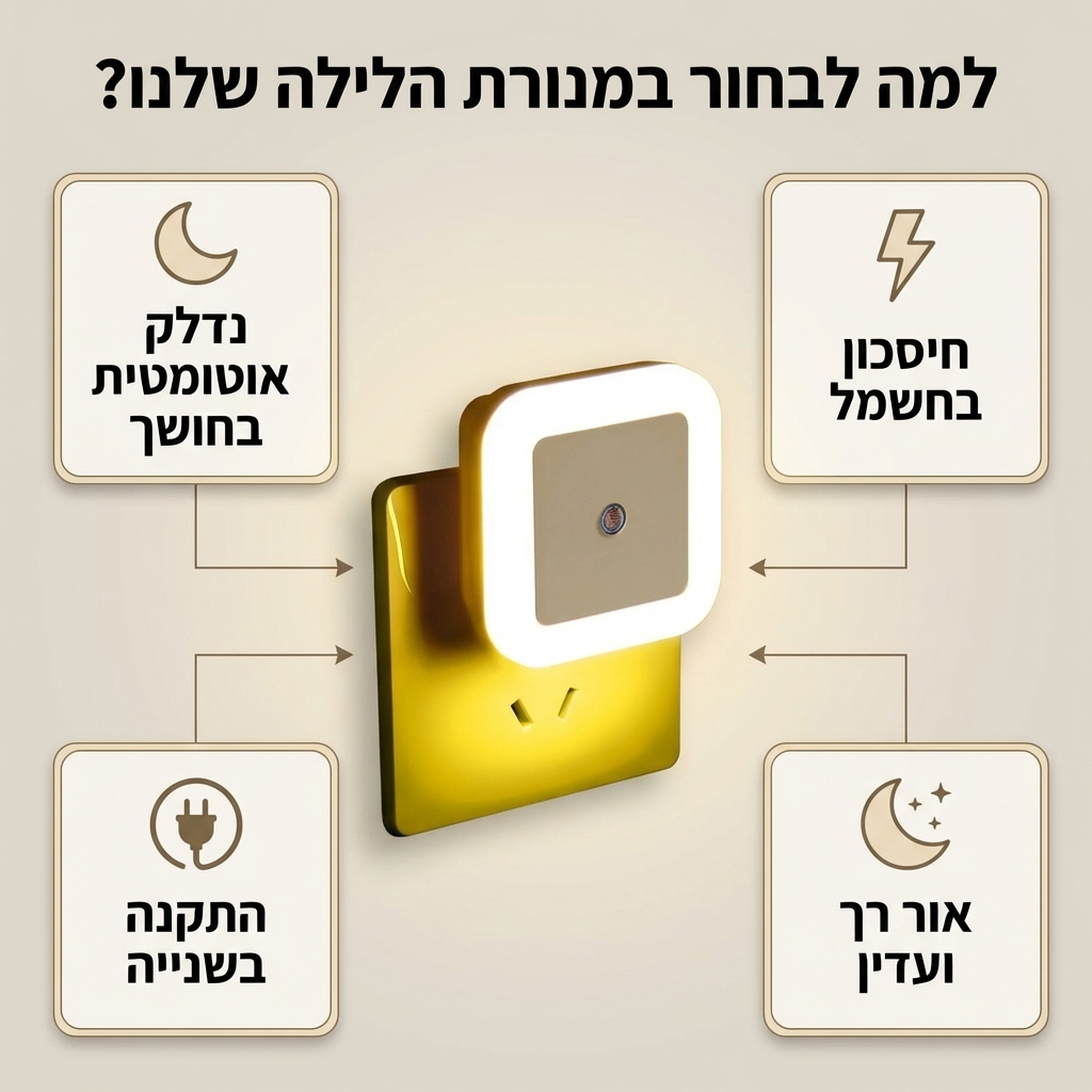 מנורת לילה חכמה עם חיישן אור אוטומטי